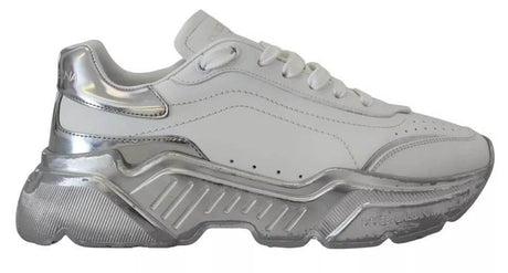Dolce & Gabbana White Silver Leather Daymaster Sneakers Shoes - Hilstor