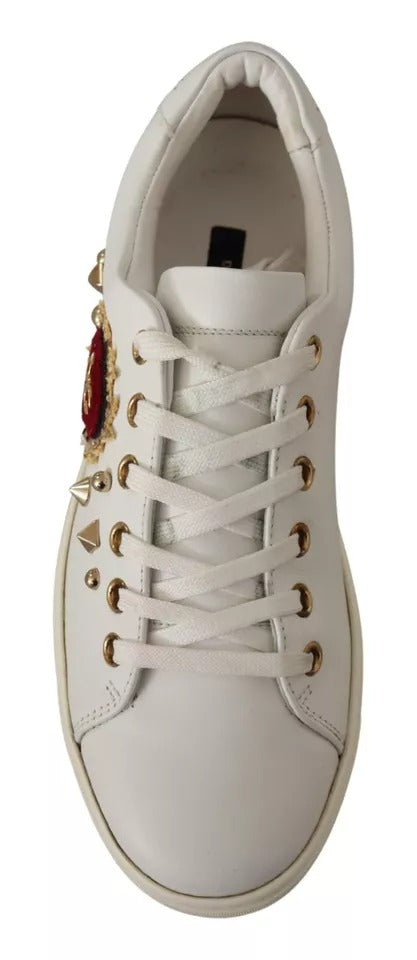 Dolce &amp; Gabbana Hvidt Læder Guld Rødt Hjerte Sneakers Sko