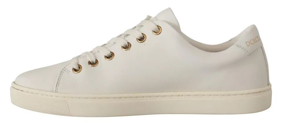 Dolce &amp; Gabbana Hvidt Læder Guld Rødt Hjerte Sneakers Sko