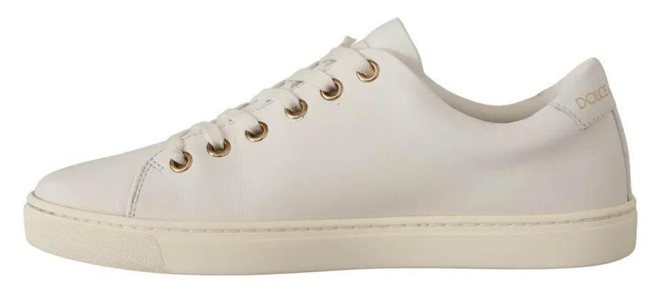 Dolce & Gabbana White Leather Gold Red Heart Sneakers Shoes - Hilstor