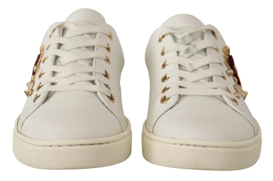 Dolce &amp; Gabbana Hvidt Læder Guld Rødt Hjerte Sneakers Sko