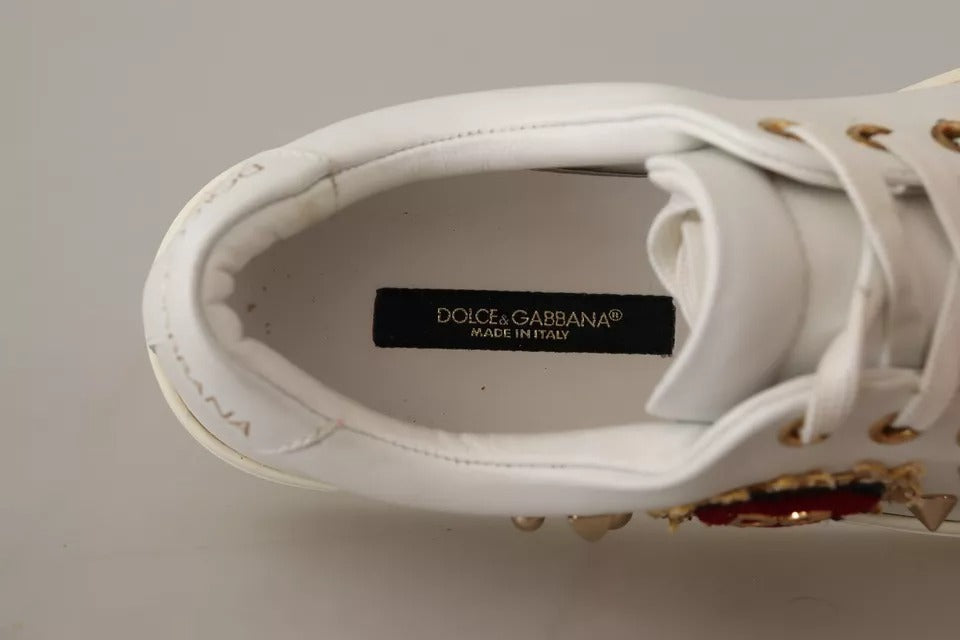 Dolce &amp; Gabbana Hvidt Læder Guld Rødt Hjerte Sneakers Sko