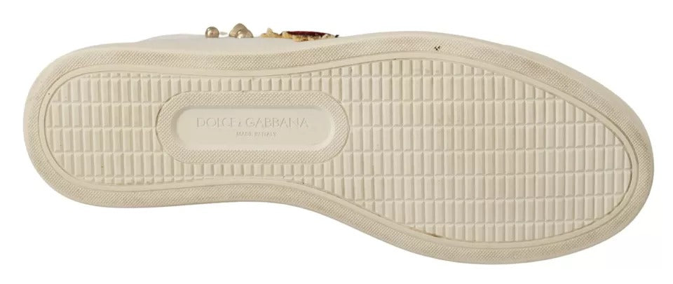 Dolce &amp; Gabbana Hvidt Læder Guld Rødt Hjerte Sneakers Sko