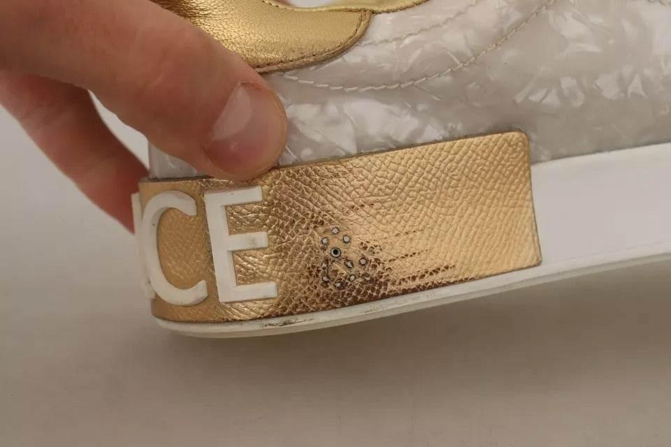 Dolce & Gabbana White Portofino Mother Of Pearl Sneakers Casual Shoes - Hilstor
