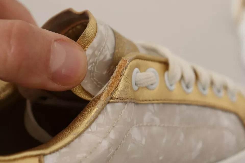 Dolce & Gabbana White Portofino Mother Of Pearl Sneakers Casual Shoes - Hilstor