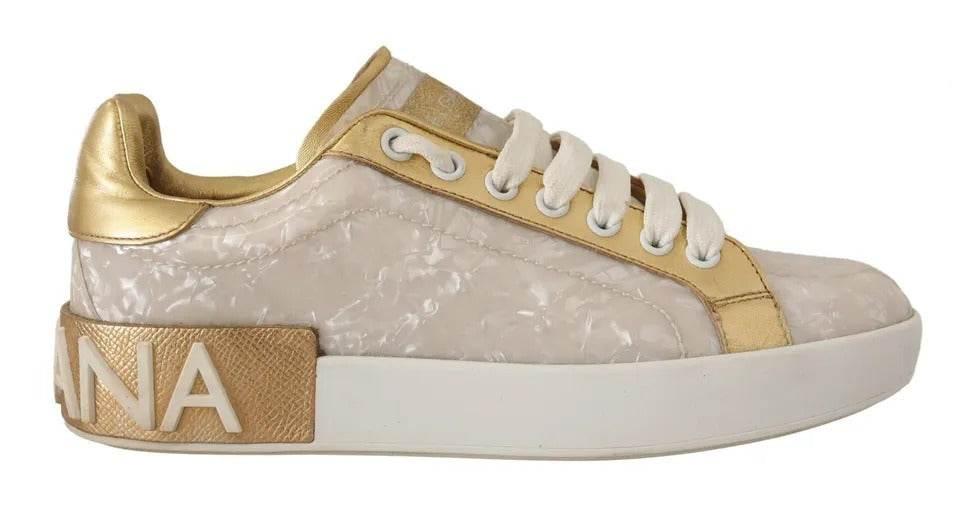 Dolce & Gabbana White Portofino Mother Of Pearl Sneakers Casual Shoes - Hilstor