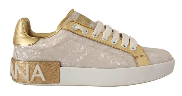 Dolce & Gabbana White Portofino Mother Of Pearl Sneakers Casual Shoes - Hilstor