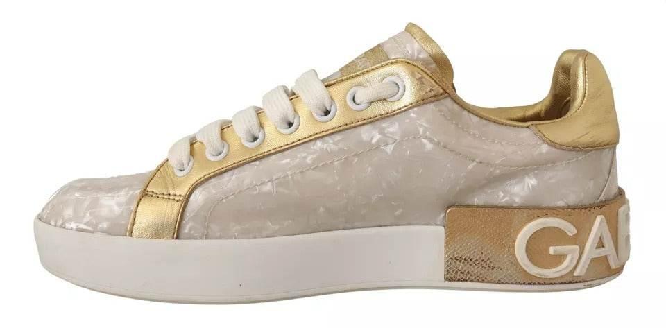 Dolce & Gabbana White Portofino Mother Of Pearl Sneakers Casual Shoes - Hilstor
