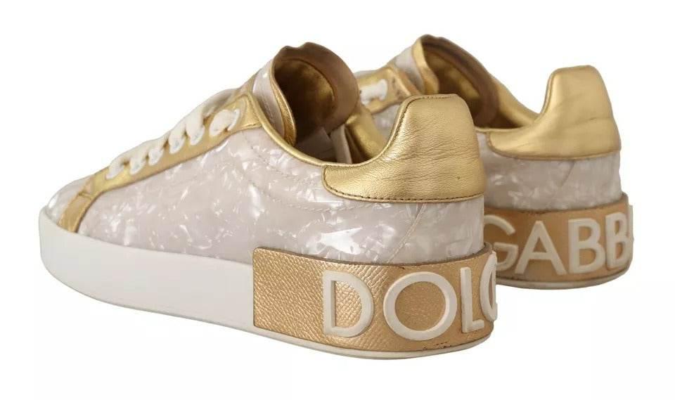 Dolce & Gabbana White Portofino Mother Of Pearl Sneakers Casual Shoes - Hilstor