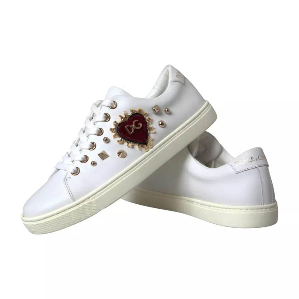 Dolce & Gabbana White Portofino Sacred Heart Sneakers Women Shoes - Hilstor