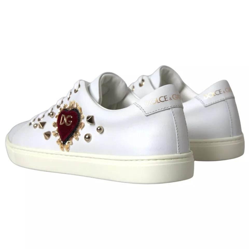 Dolce & Gabbana White Portofino Sacred Heart Sneakers Women Shoes - Hilstor