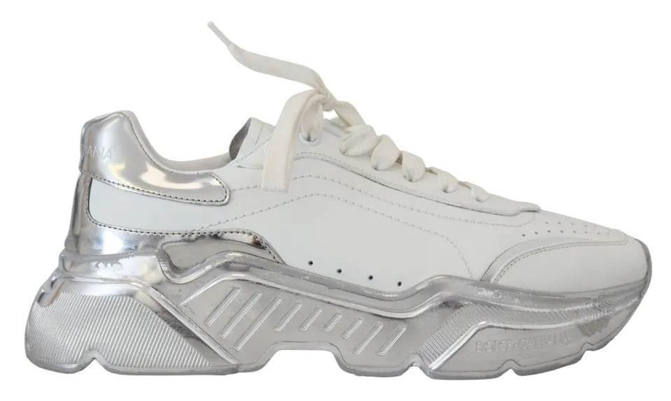 Dolce & Gabbana White Silver Leather Daymaster Women Sneakers Shoes - Hilstor