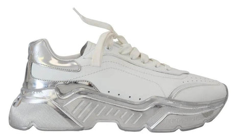 Dolce & Gabbana White Silver Leather Daymaster Women Sneakers Shoes - Hilstor