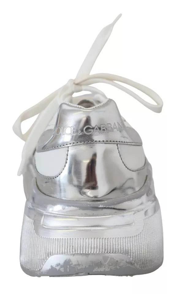 Dolce & Gabbana White Silver Leather Daymaster Women Sneakers Shoes - Hilstor