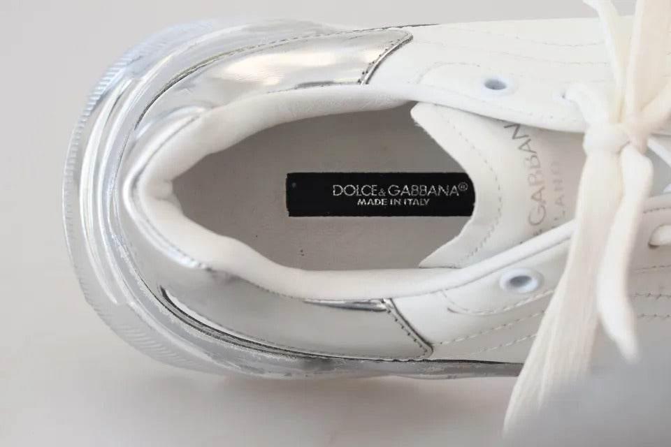 Dolce & Gabbana White Silver Leather Daymaster Women Sneakers Shoes - Hilstor