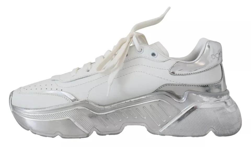 Dolce & Gabbana White Silver Leather Daymaster Women Sneakers Shoes - Hilstor