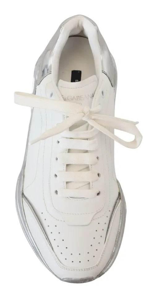 Dolce & Gabbana White Silver Leather Daymaster Women Sneakers Shoes - Hilstor