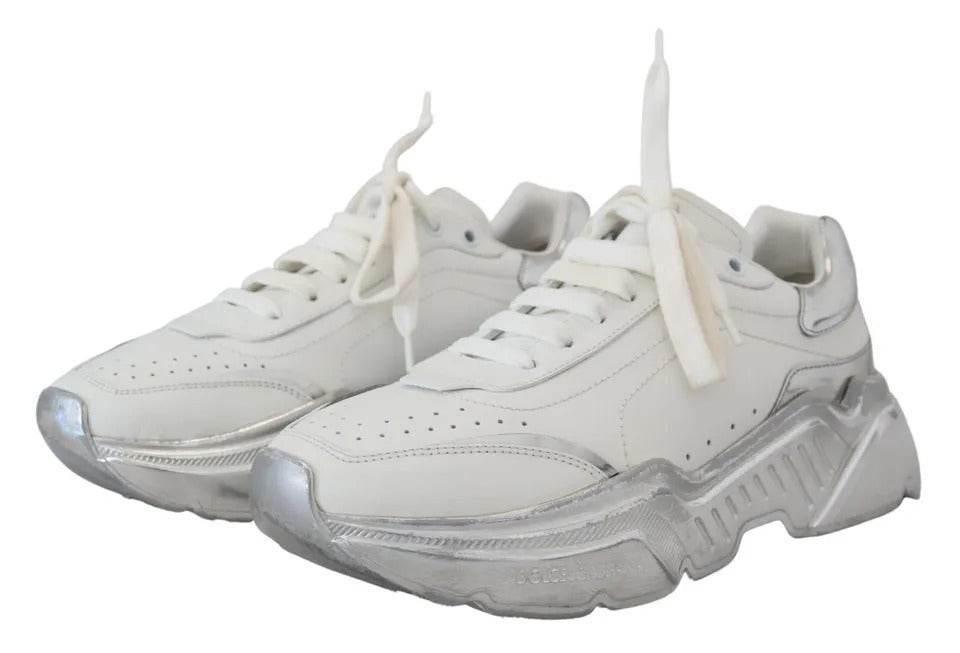 Dolce & Gabbana White Silver Leather Daymaster Women Sneakers Shoes - Hilstor