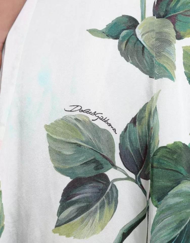 Dolce & Gabbana White Rose Print High Waist Midi A-line Skirt - Hilstor