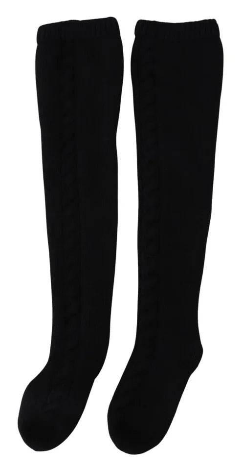 Dolce & Gabbana Black Wool Knit Calf Long Women Accessory Socks - Hilstor