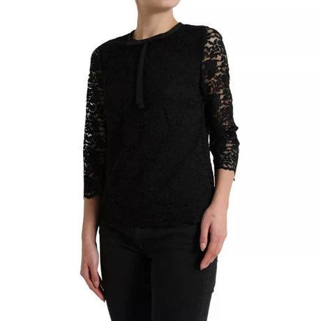 Dolce & Gabbana Black Floral Lace Blouse T-shirt Staff Top - Hilstor