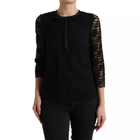 Dolce & Gabbana Black Floral Lace Blouse T-shirt Staff Top - Hilstor