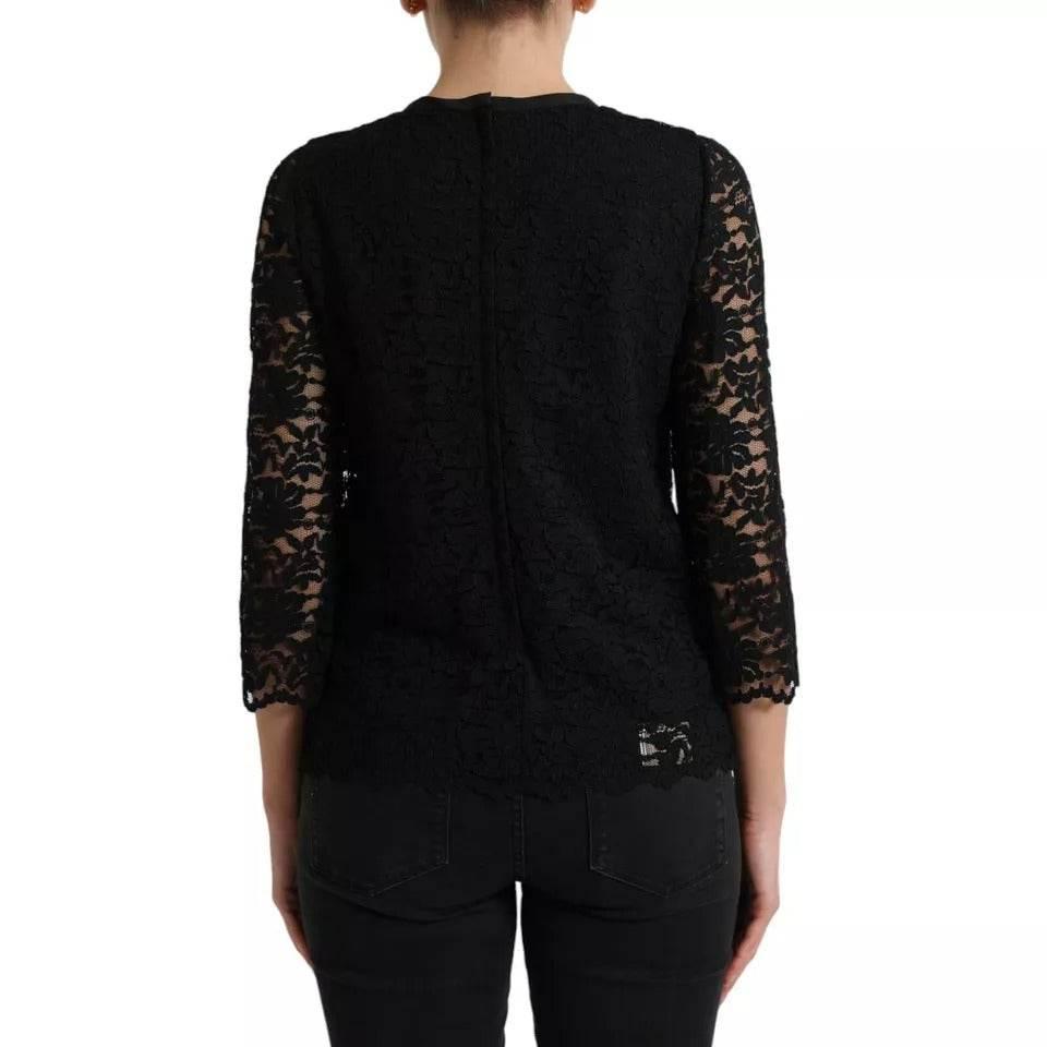 Dolce & Gabbana Black Floral Lace Blouse T-shirt Staff Top - Hilstor