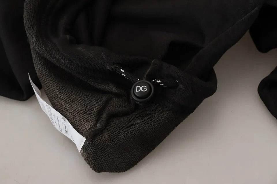 Dolce & Gabbana Black Cotton Logo Hooded Sweatshirt Sweater - Hilstor