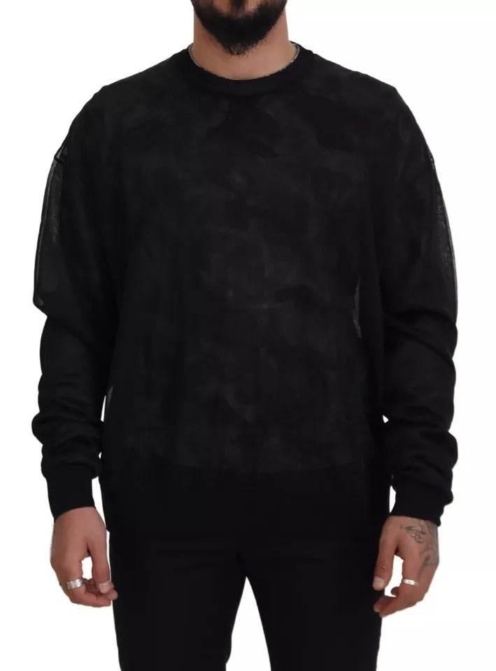 Dolce & Gabbana Black Polyester Crewneck Pullover Sweater - Hilstor