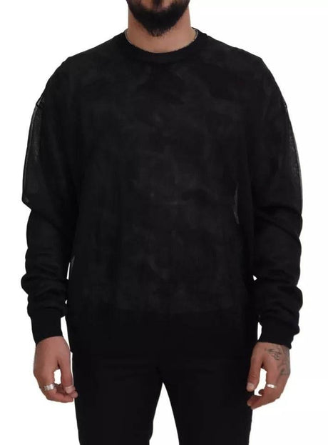 Dolce & Gabbana Black Polyester Crewneck Pullover Sweater - Hilstor