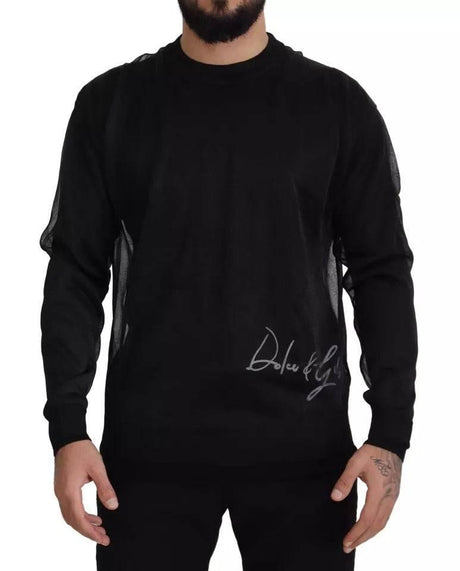 Dolce & Gabbana Black Polyester Logo Men Pullover Sweater - Hilstor