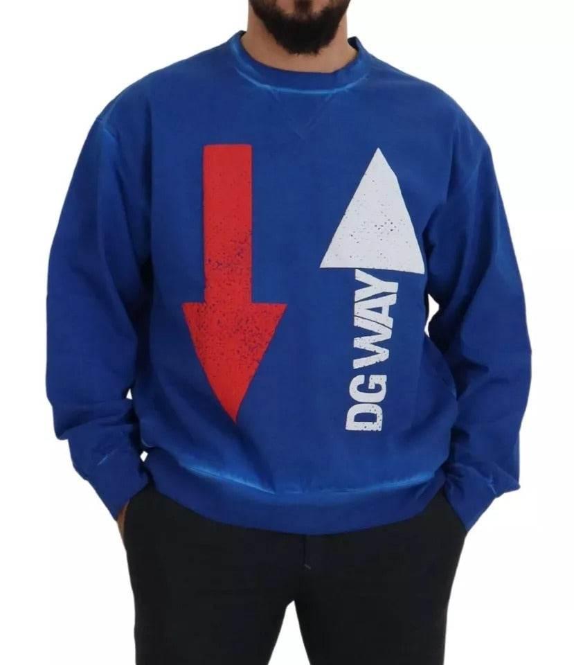 Dolce & Gabbana Blue DGWAY Cotton Crewneck Pullover Sweater - Hilstor