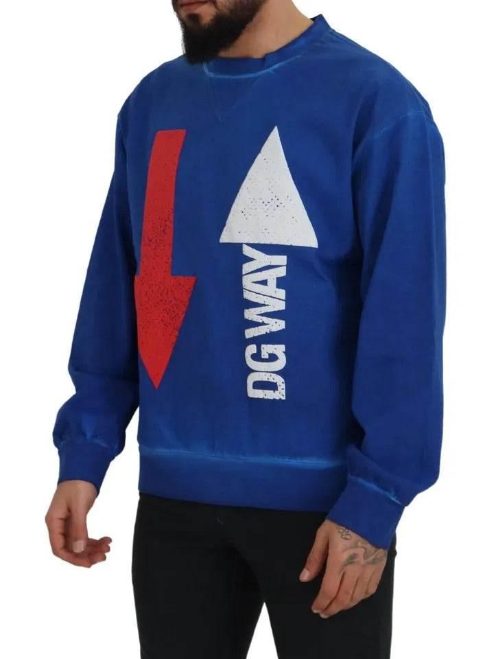 Dolce & Gabbana Blue DGWAY Cotton Crewneck Pullover Sweater - Hilstor