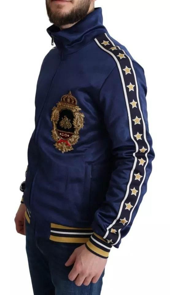 Dolce & Gabbana Blue Heraldic Patch Striped King Bee Sweater - Hilstor