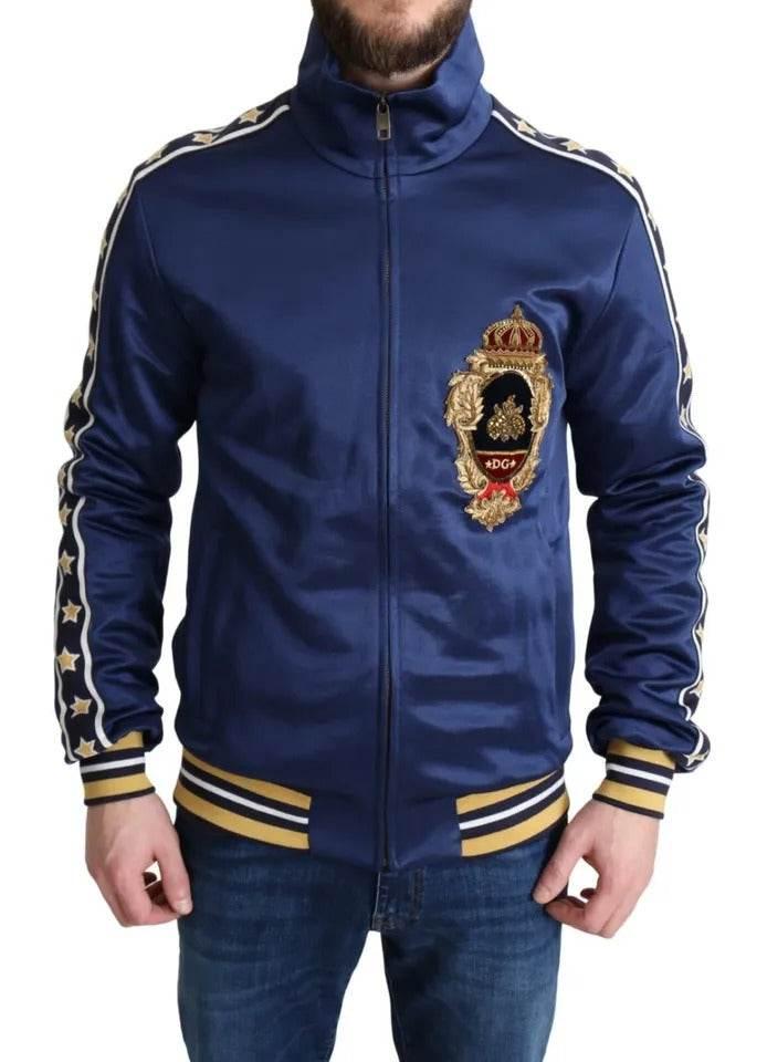 Dolce & Gabbana Blue Heraldic Patch Striped King Bee Sweater - Hilstor