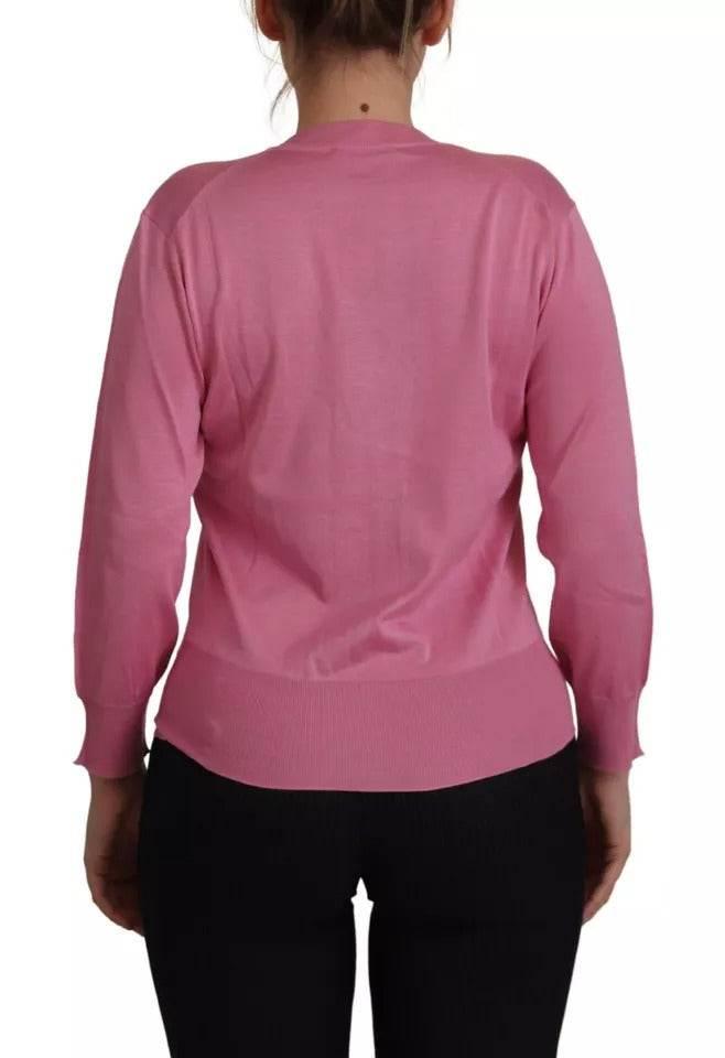 Dolce & Gabbana Pink 100% Silk Button Down Cardigan Sweater - Hilstor