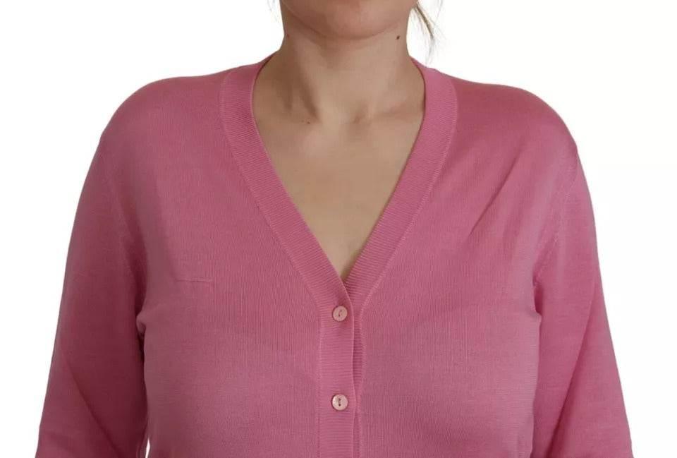 Dolce & Gabbana Pink 100% Silk Button Down Cardigan Sweater - Hilstor