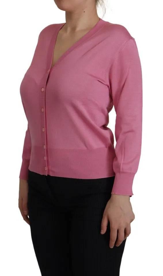 Dolce & Gabbana Pink 100% Silk Button Down Cardigan Sweater - Hilstor