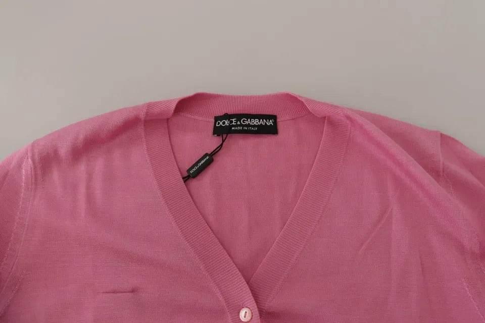 Dolce & Gabbana Pink 100% Silk Button Down Cardigan Sweater - Hilstor