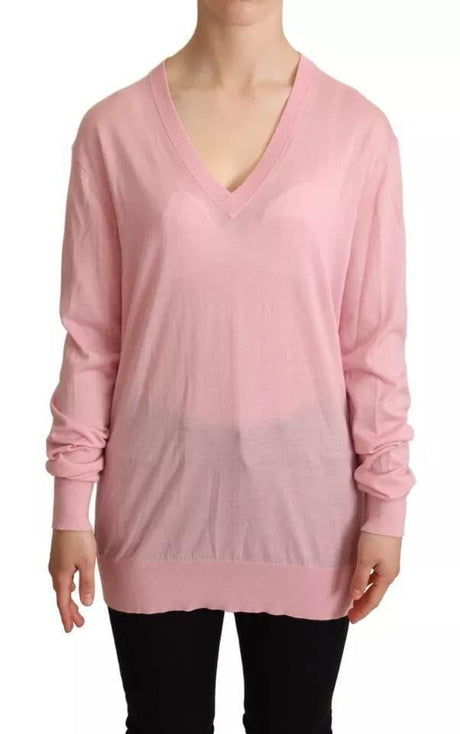 Dolce & Gabbana Pink V-neck Women Pullover Cashmere Sweater - Hilstor