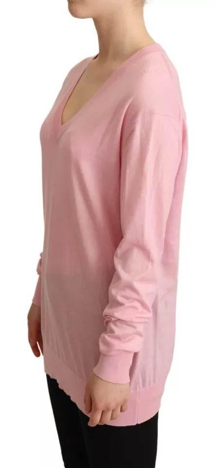 Dolce & Gabbana Pink V-neck Women Pullover Cashmere Sweater - Hilstor