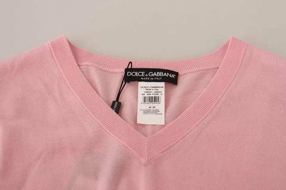 Dolce & Gabbana Pink V-neck Women Pullover Cashmere Sweater - Hilstor