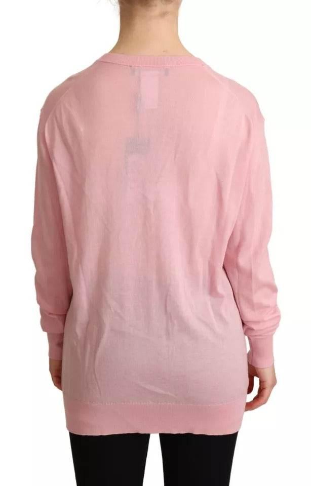 Dolce & Gabbana Pink V-neck Women Pullover Cashmere Sweater - Hilstor