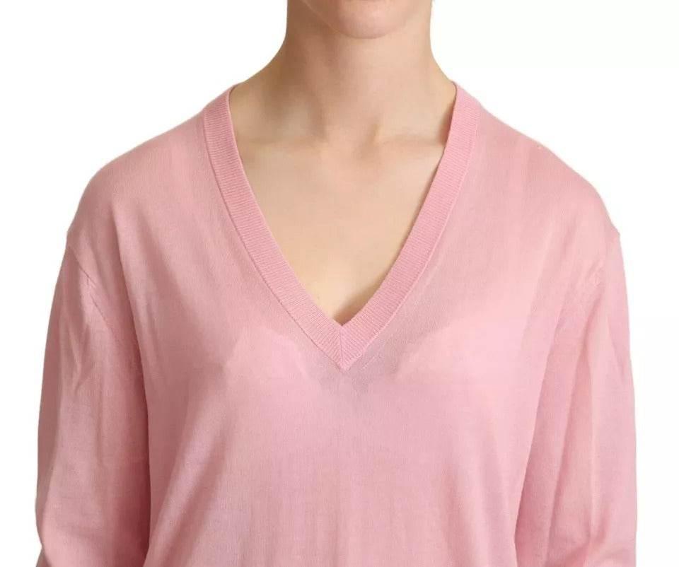 Dolce & Gabbana Pink V-neck Women Pullover Cashmere Sweater - Hilstor