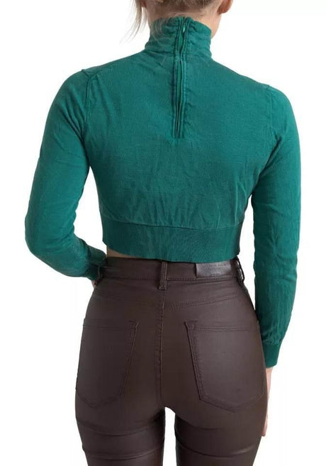 Dolce & Gabbana Dark Green Turtleneck Cropped Pullover Sweater - Hilstor