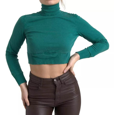 Dolce & Gabbana Dark Green Turtleneck Cropped Pullover Sweater - Hilstor