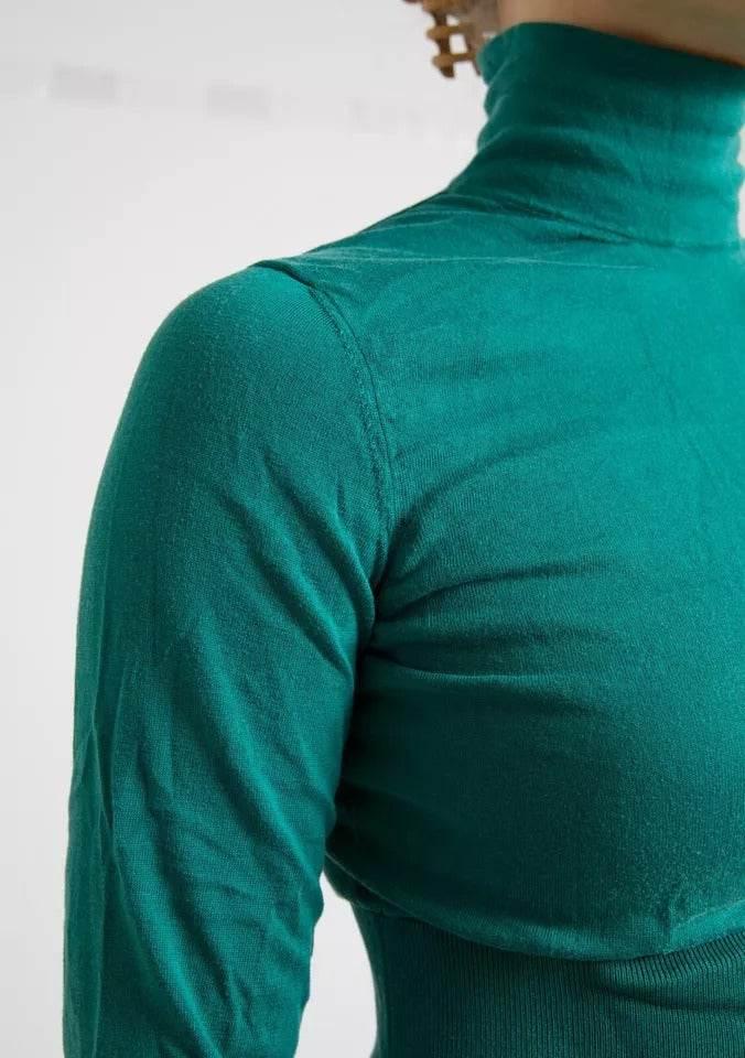 Dolce & Gabbana Dark Green Turtleneck Cropped Pullover Sweater - Hilstor