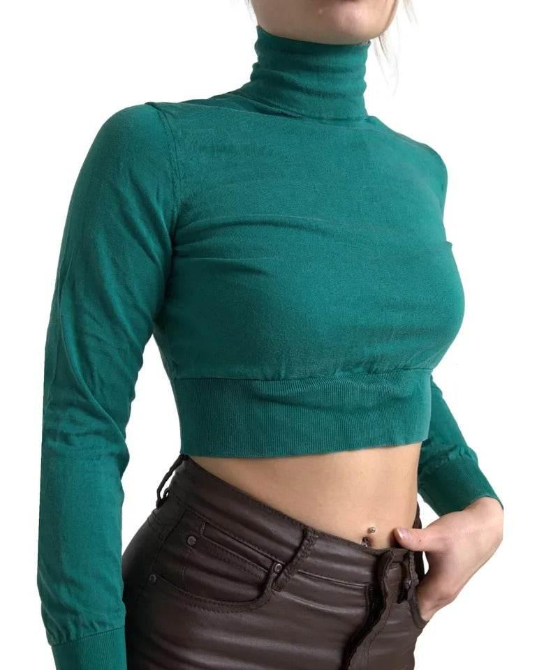 Dolce & Gabbana Dark Green Turtleneck Cropped Pullover Sweater - Hilstor