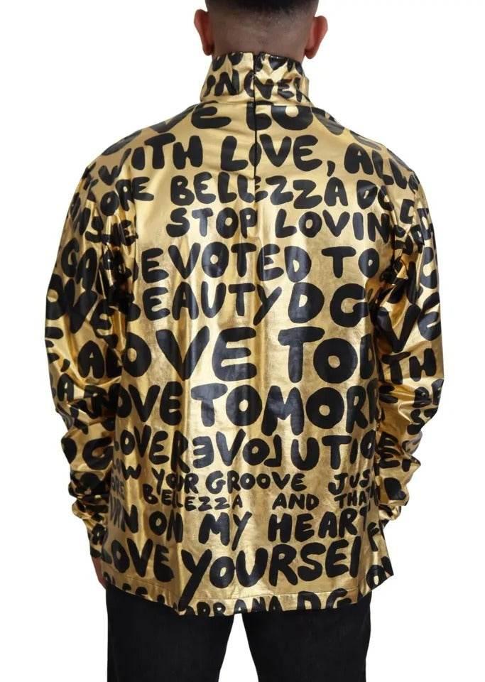 Dolce & Gabbana Gold Logo Print Turtleneck Pullover Sweater - Hilstor