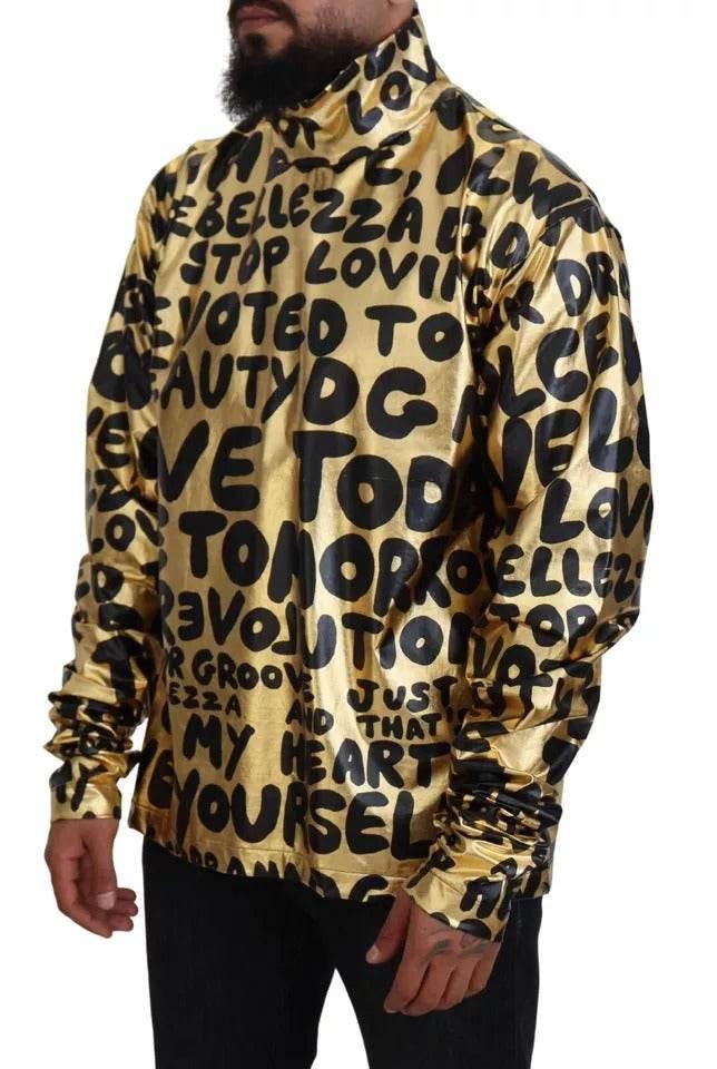 Dolce & Gabbana Gold Logo Print Turtleneck Pullover Sweater - Hilstor